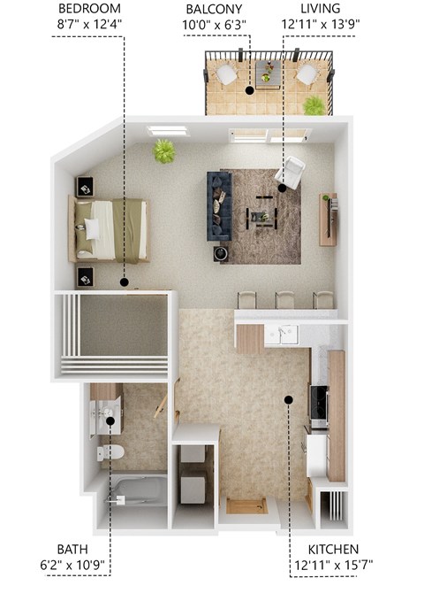 Floor plan for studio, 1 bath, 575 sqft